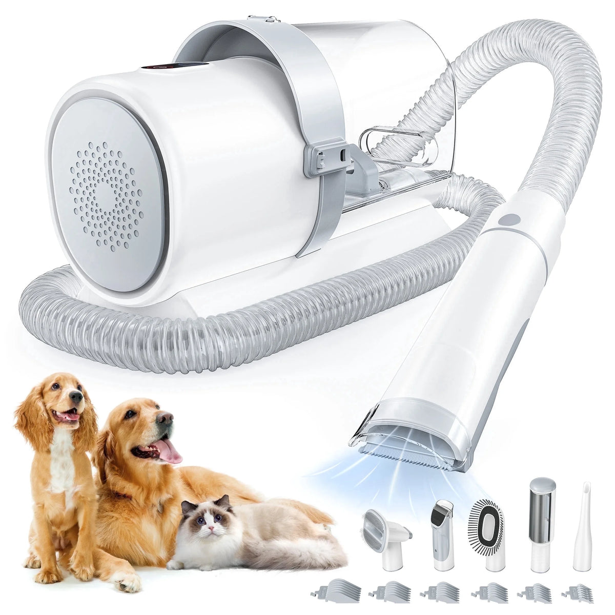 Professional Pet Grooming Kit: 2.5L Vacuum for Hair Removal with 5-in-1 Electric Clippers for Dogs, Cats, and Other Animals, White