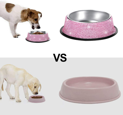 Handcrafted Pink Rhinestone Dog Bowls, 640ML Stainless Steel Pet Feeders for Dogs and Cats - Set of 2