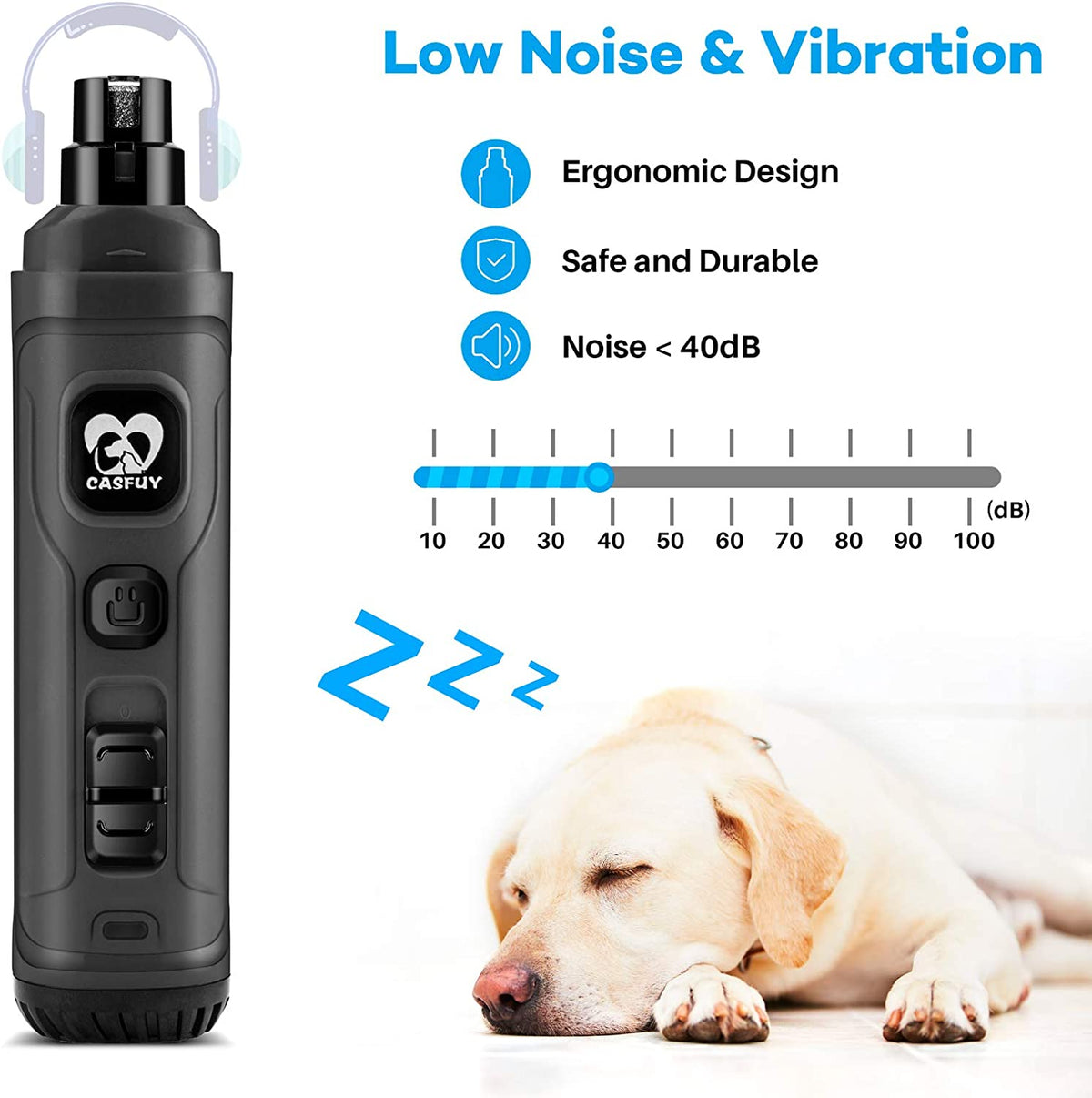 Dog Nail Grinder with Dual LED Lights - Advanced 2-Speed Electric Nail Trimmer for Professional Grooming of Small, Medium, and Large Dogs and Cats (Grey)
