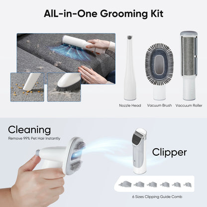 Professional Pet Grooming Kit: 2.5L Vacuum for Hair Removal with 5-in-1 Electric Clippers for Dogs, Cats, and Other Animals, White