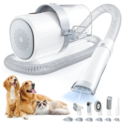 Professional Pet Grooming Kit: 2.5L Vacuum for Hair Removal with 5-in-1 Electric Clippers for Dogs, Cats, and Other Animals, White