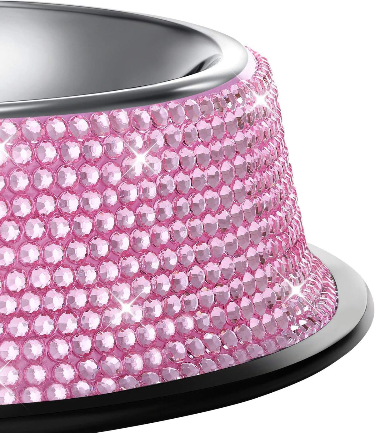 Handcrafted Pink Rhinestone Dog Bowls, 640ML Stainless Steel Pet Feeders for Dogs and Cats - Set of 2