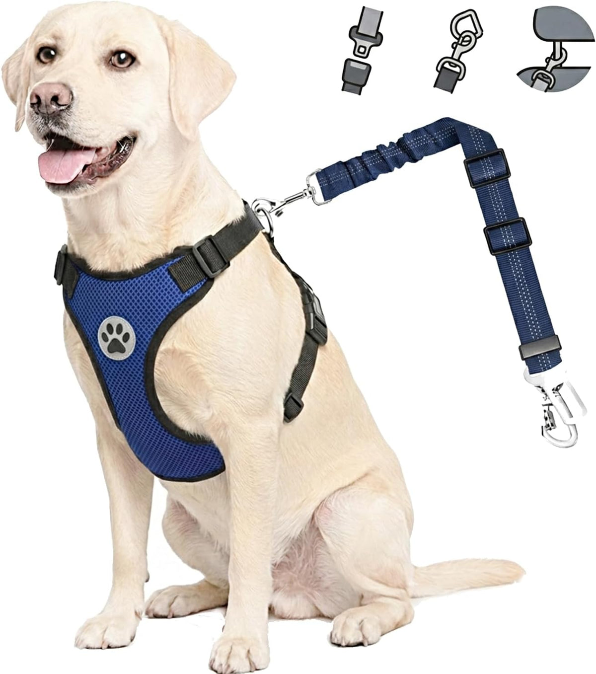 Dog Car Harness and Seat Belt Set with 2-in-1 Buckle, Size M