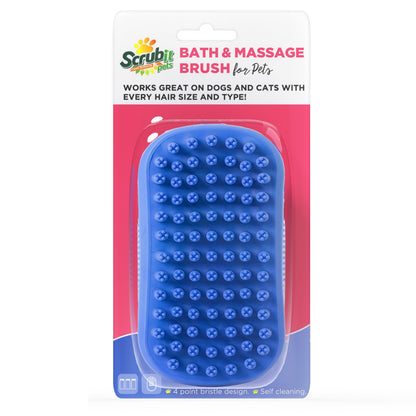 Dog Bath Scrubber and Grooming Brush with Non-Slip Grip - Blue Rubber Curry Comb