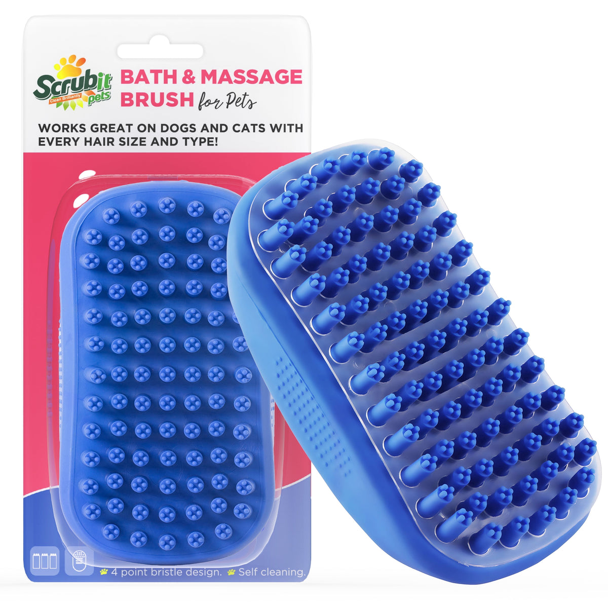 Dog Bath Scrubber and Grooming Brush with Non-Slip Grip - Blue Rubber Curry Comb