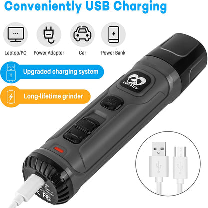 Dog Nail Grinder with Dual LED Lights - Advanced 2-Speed Electric Nail Trimmer for Professional Grooming of Small, Medium, and Large Dogs and Cats (Grey)