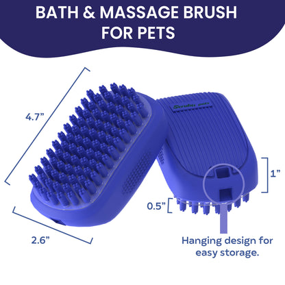 Dog Bath Scrubber and Grooming Brush with Non-Slip Grip - Blue Rubber Curry Comb