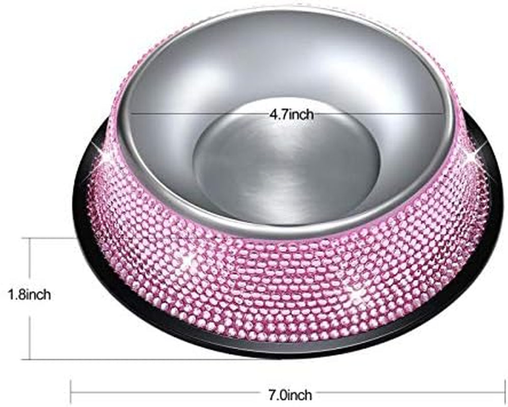 Handcrafted Pink Rhinestone Dog Bowls, 640ML Stainless Steel Pet Feeders for Dogs and Cats - Set of 2