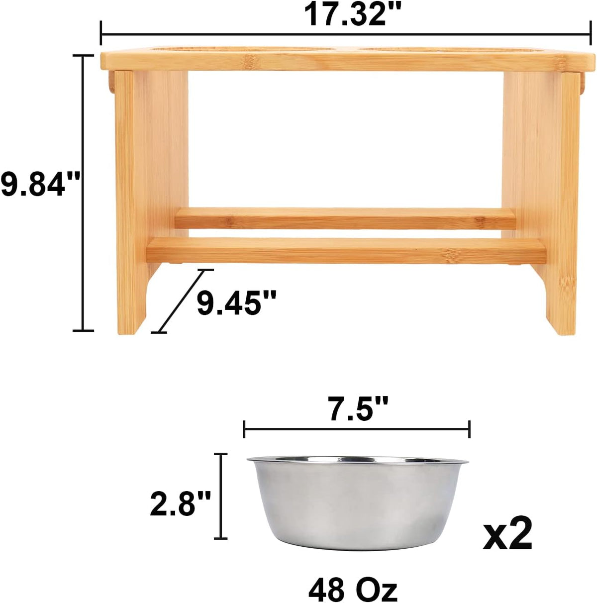 Elevated Dog Bowl Stand with Two Stainless Steel Bowls for Large, Medium, and Small Breeds
