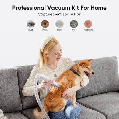 Professional Pet Grooming Kit: 2.5L Vacuum for Hair Removal with 5-in-1 Electric Clippers for Dogs, Cats, and Other Animals, White