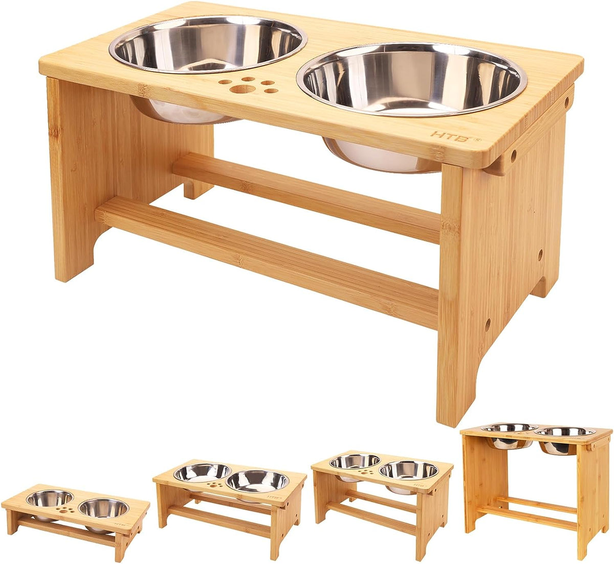 Elevated Dog Bowl Stand with Two Stainless Steel Bowls for Large, Medium, and Small Breeds