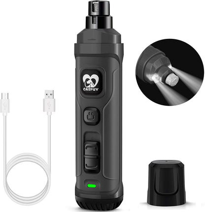 Dog Nail Grinder with Dual LED Lights - Advanced 2-Speed Electric Nail Trimmer for Professional Grooming of Small, Medium, and Large Dogs and Cats (Grey)