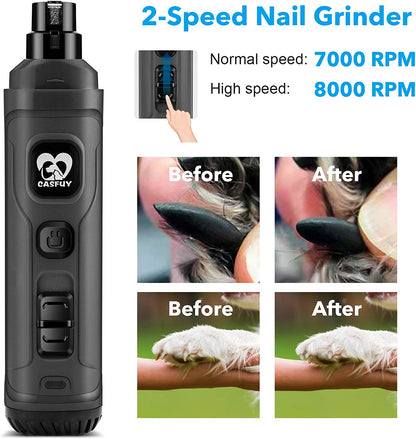 Dog Nail Grinder with Dual LED Lights - Advanced 2-Speed Electric Nail Trimmer for Professional Grooming of Small, Medium, and Large Dogs and Cats (Grey)